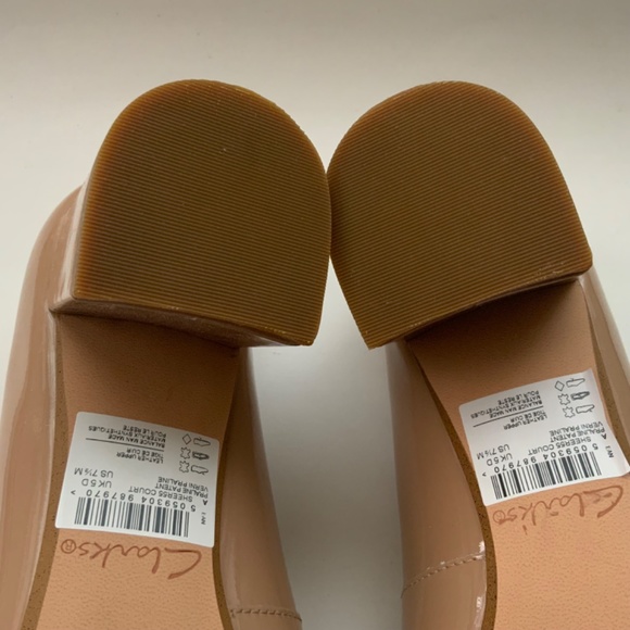 Clarks Sheer 55 Praline Patent Court Shoes Nude Leather Block Heel Pumps 7.5 - Picture 11 of 16